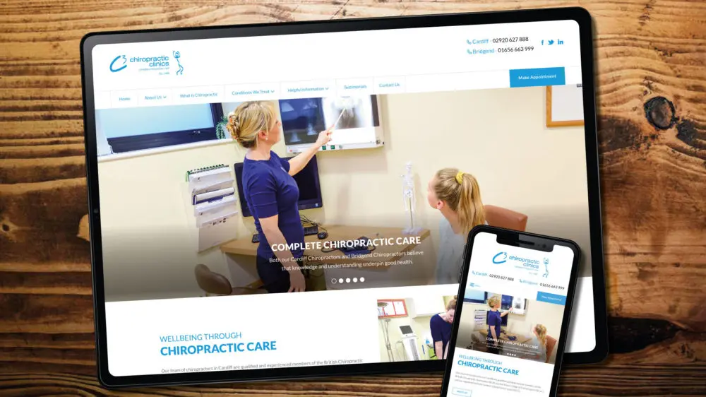web design for chiropractor, Bridgend and Cardiff